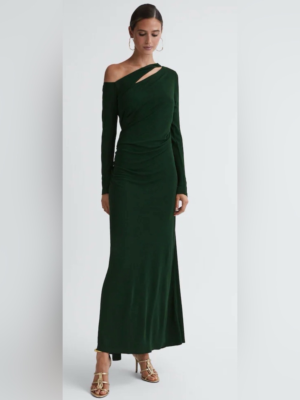 REISS Delphine Off-The-Shoulder Cut-Out Maxi Dress in Green, Size 6